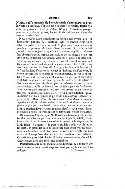 Le cosmos revue encyclopedique hebdomadaire des progres des sciences et de leurs applications aux arts et a l'industrie