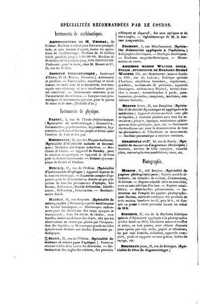 Le cosmos revue encyclopedique hebdomadaire des progres des sciences et de leurs applications aux arts et a l'industrie