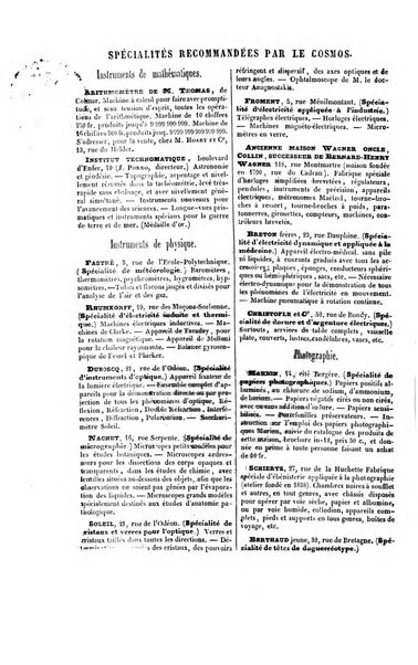 Le cosmos revue encyclopedique hebdomadaire des progres des sciences et de leurs applications aux arts et a l'industrie