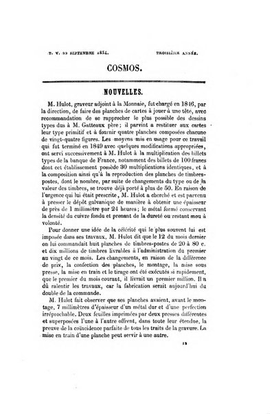 Le cosmos revue encyclopedique hebdomadaire des progres des sciences et de leurs applications aux arts et a l'industrie