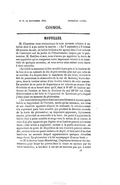 Le cosmos revue encyclopedique hebdomadaire des progres des sciences et de leurs applications aux arts et a l'industrie