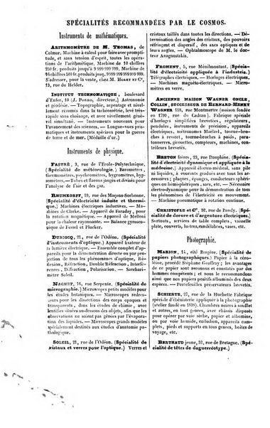 Le cosmos revue encyclopedique hebdomadaire des progres des sciences et de leurs applications aux arts et a l'industrie