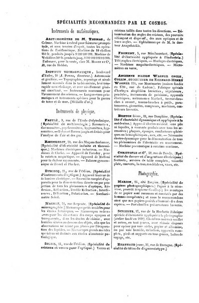 Le cosmos revue encyclopedique hebdomadaire des progres des sciences et de leurs applications aux arts et a l'industrie