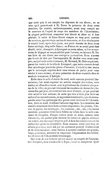 Le cosmos revue encyclopedique hebdomadaire des progres des sciences et de leurs applications aux arts et a l'industrie