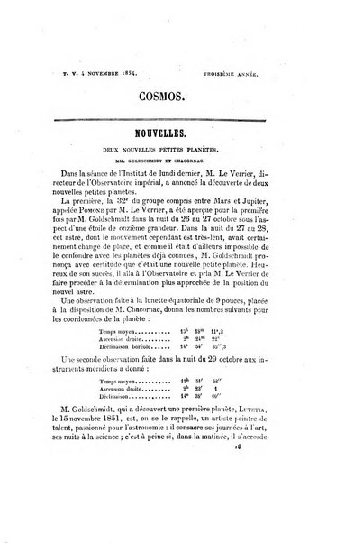 Le cosmos revue encyclopedique hebdomadaire des progres des sciences et de leurs applications aux arts et a l'industrie