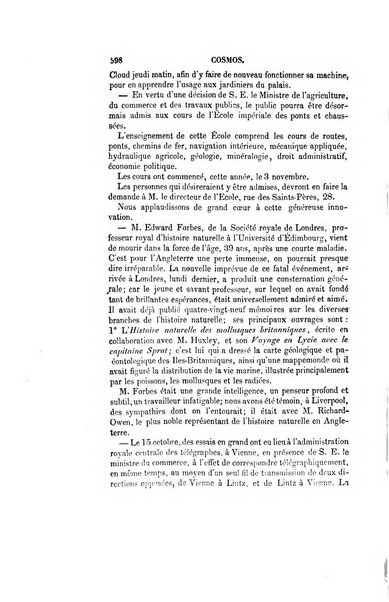 Le cosmos revue encyclopedique hebdomadaire des progres des sciences et de leurs applications aux arts et a l'industrie