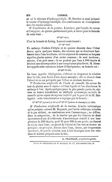 Le cosmos revue encyclopedique hebdomadaire des progres des sciences et de leurs applications aux arts et a l'industrie