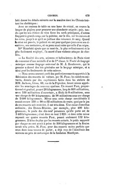 Le cosmos revue encyclopedique hebdomadaire des progres des sciences et de leurs applications aux arts et a l'industrie