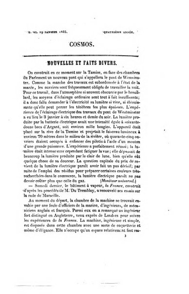 Le cosmos revue encyclopedique hebdomadaire des progres des sciences et de leurs applications aux arts et a l'industrie