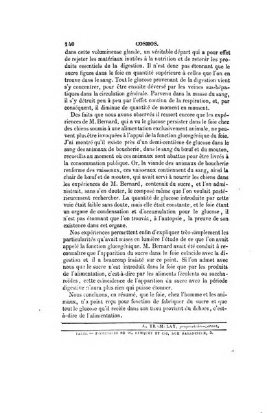 Le cosmos revue encyclopedique hebdomadaire des progres des sciences et de leurs applications aux arts et a l'industrie