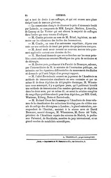 Le cosmos revue encyclopedique hebdomadaire des progres des sciences et de leurs applications aux arts et a l'industrie