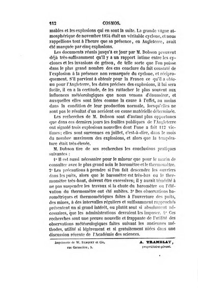 Le cosmos revue encyclopedique hebdomadaire des progres des sciences et de leurs applications aux arts et a l'industrie