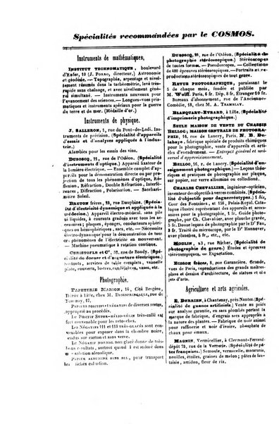 Le cosmos revue encyclopedique hebdomadaire des progres des sciences et de leurs applications aux arts et a l'industrie