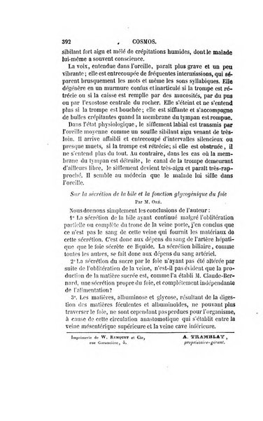 Le cosmos revue encyclopedique hebdomadaire des progres des sciences et de leurs applications aux arts et a l'industrie