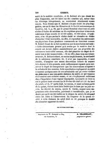 Le cosmos revue encyclopedique hebdomadaire des progres des sciences et de leurs applications aux arts et a l'industrie