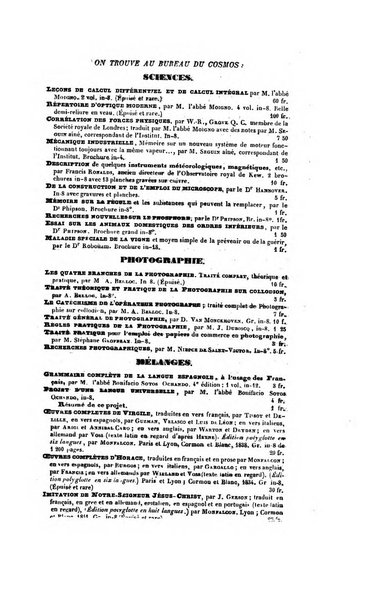 Le cosmos revue encyclopedique hebdomadaire des progres des sciences et de leurs applications aux arts et a l'industrie