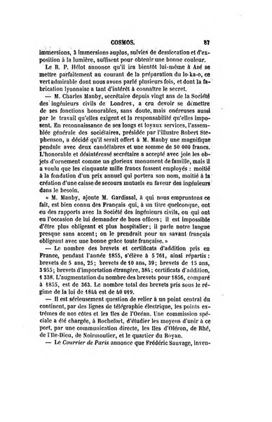 Le cosmos revue encyclopedique hebdomadaire des progres des sciences et de leurs applications aux arts et a l'industrie