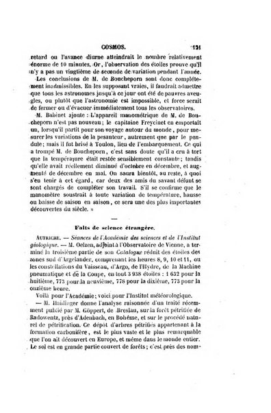 Le cosmos revue encyclopedique hebdomadaire des progres des sciences et de leurs applications aux arts et a l'industrie