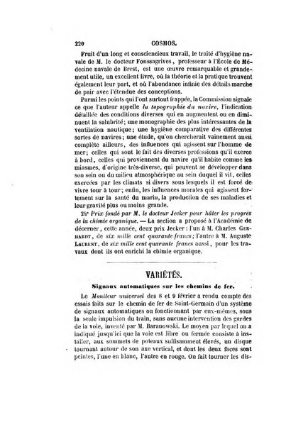 Le cosmos revue encyclopedique hebdomadaire des progres des sciences et de leurs applications aux arts et a l'industrie