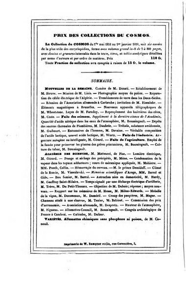 Le cosmos revue encyclopedique hebdomadaire des progres des sciences et de leurs applications aux arts et a l'industrie