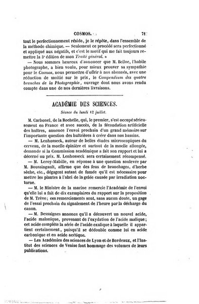 Le cosmos revue encyclopedique hebdomadaire des progres des sciences et de leurs applications aux arts et a l'industrie