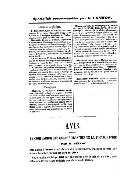 Le cosmos revue encyclopedique hebdomadaire des progres des sciences et de leurs applications aux arts et a l'industrie