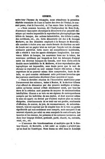 Le cosmos revue encyclopedique hebdomadaire des progres des sciences et de leurs applications aux arts et a l'industrie