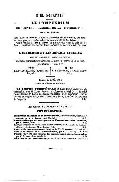 Le cosmos revue encyclopedique hebdomadaire des progres des sciences et de leurs applications aux arts et a l'industrie