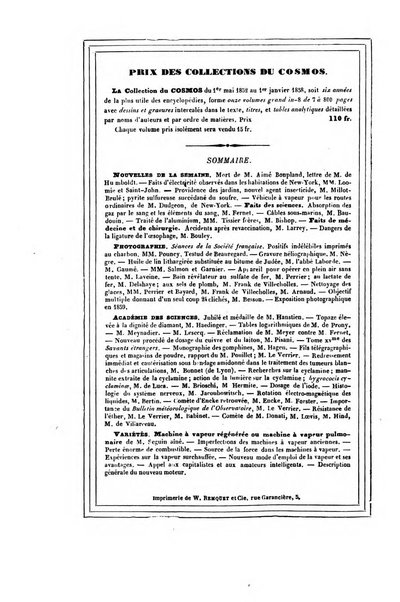 Le cosmos revue encyclopedique hebdomadaire des progres des sciences et de leurs applications aux arts et a l'industrie