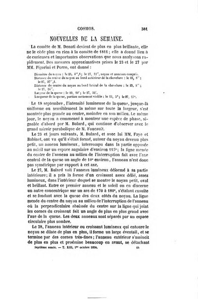 Le cosmos revue encyclopedique hebdomadaire des progres des sciences et de leurs applications aux arts et a l'industrie