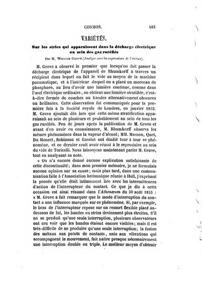 Le cosmos revue encyclopedique hebdomadaire des progres des sciences et de leurs applications aux arts et a l'industrie