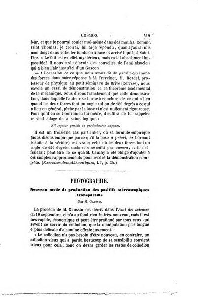 Le cosmos revue encyclopedique hebdomadaire des progres des sciences et de leurs applications aux arts et a l'industrie