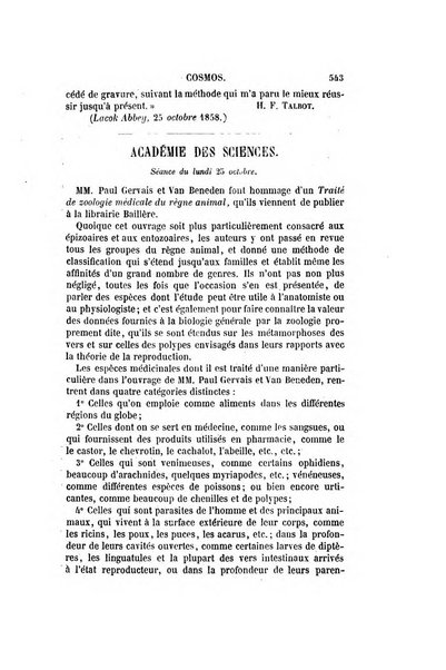 Le cosmos revue encyclopedique hebdomadaire des progres des sciences et de leurs applications aux arts et a l'industrie