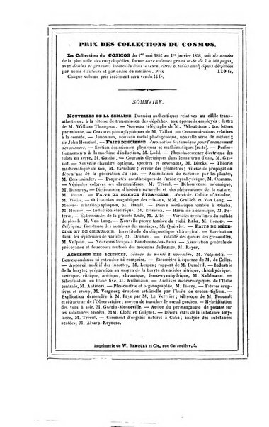 Le cosmos revue encyclopedique hebdomadaire des progres des sciences et de leurs applications aux arts et a l'industrie