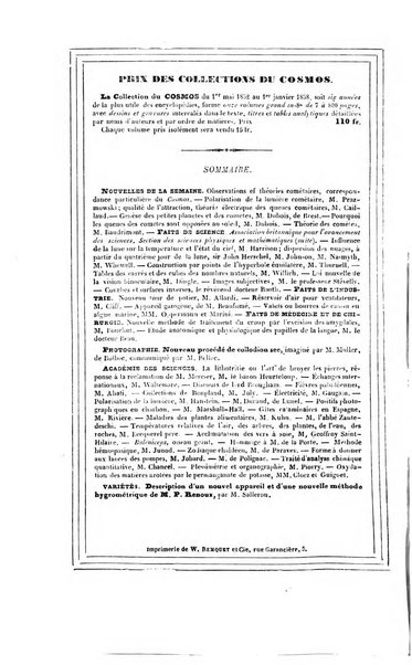 Le cosmos revue encyclopedique hebdomadaire des progres des sciences et de leurs applications aux arts et a l'industrie