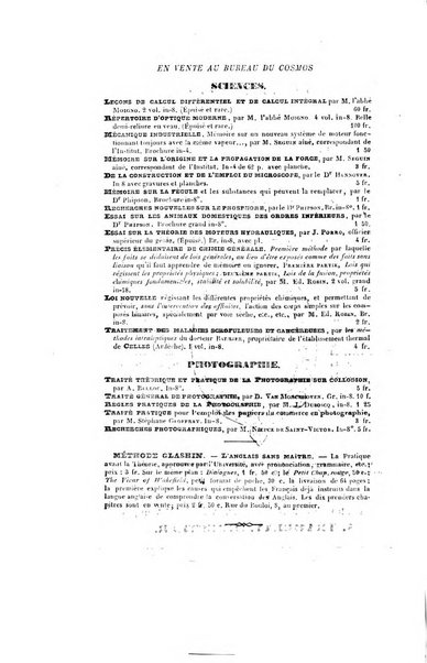 Le cosmos revue encyclopedique hebdomadaire des progres des sciences et de leurs applications aux arts et a l'industrie