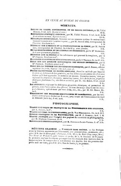 Le cosmos revue encyclopedique hebdomadaire des progres des sciences et de leurs applications aux arts et a l'industrie