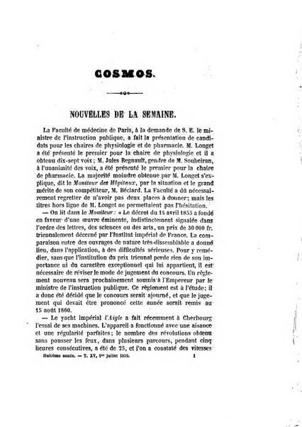 Le cosmos revue encyclopedique hebdomadaire des progres des sciences et de leurs applications aux arts et a l'industrie