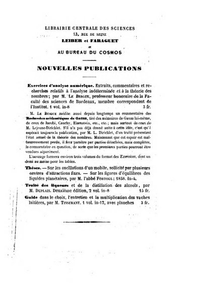 Le cosmos revue encyclopedique hebdomadaire des progres des sciences et de leurs applications aux arts et a l'industrie