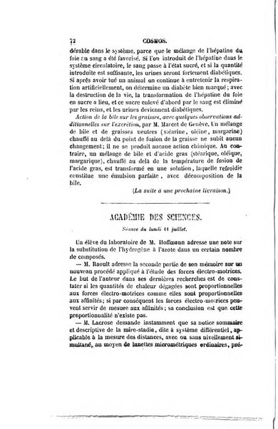 Le cosmos revue encyclopedique hebdomadaire des progres des sciences et de leurs applications aux arts et a l'industrie