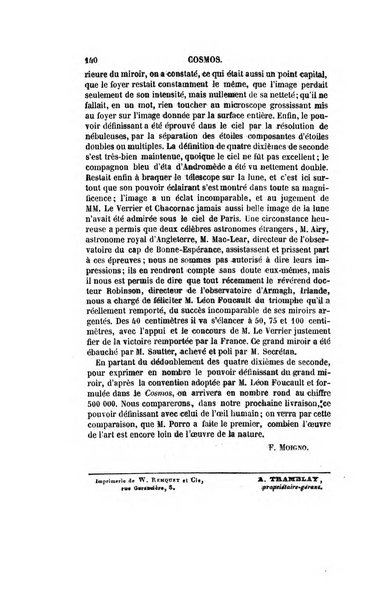 Le cosmos revue encyclopedique hebdomadaire des progres des sciences et de leurs applications aux arts et a l'industrie