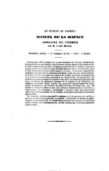 Le cosmos revue encyclopedique hebdomadaire des progres des sciences et de leurs applications aux arts et a l'industrie