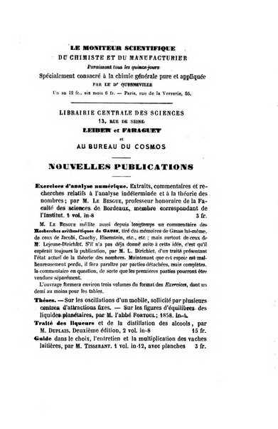 Le cosmos revue encyclopedique hebdomadaire des progres des sciences et de leurs applications aux arts et a l'industrie