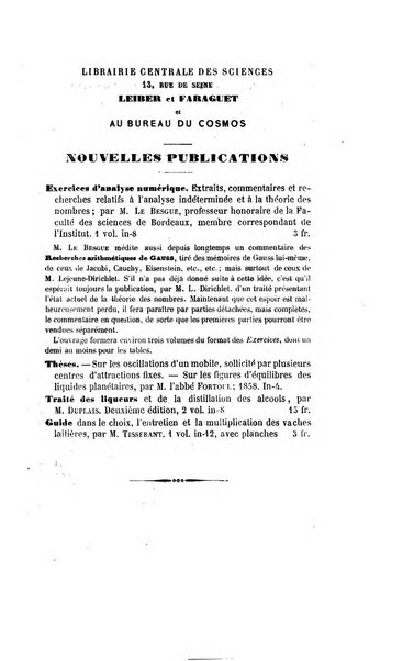 Le cosmos revue encyclopedique hebdomadaire des progres des sciences et de leurs applications aux arts et a l'industrie