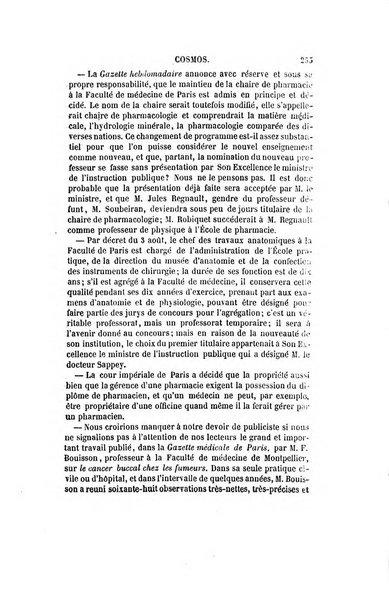 Le cosmos revue encyclopedique hebdomadaire des progres des sciences et de leurs applications aux arts et a l'industrie