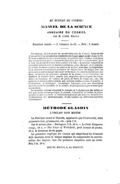 Le cosmos revue encyclopedique hebdomadaire des progres des sciences et de leurs applications aux arts et a l'industrie