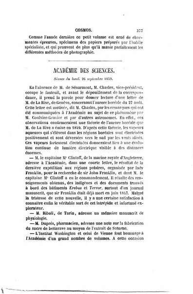 Le cosmos revue encyclopedique hebdomadaire des progres des sciences et de leurs applications aux arts et a l'industrie