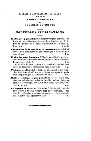 Le cosmos revue encyclopedique hebdomadaire des progres des sciences et de leurs applications aux arts et a l'industrie