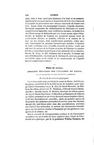 Le cosmos revue encyclopedique hebdomadaire des progres des sciences et de leurs applications aux arts et a l'industrie