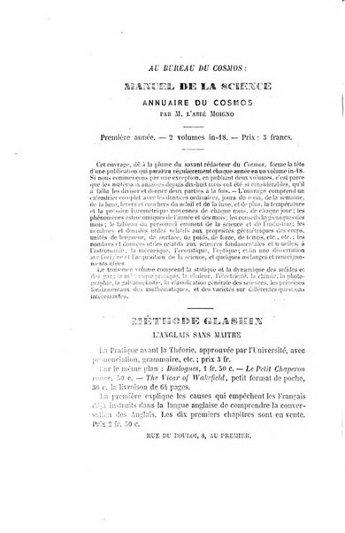 Le cosmos revue encyclopedique hebdomadaire des progres des sciences et de leurs applications aux arts et a l'industrie